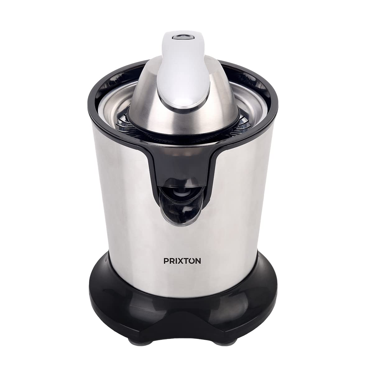 PRIXTON Exprimidor Eléctrico Juicer BIO Potencia 300W Capacidad 270 ml, 2 Conos incluidos, Cuerpo y accesorios en Acero Inoxidable