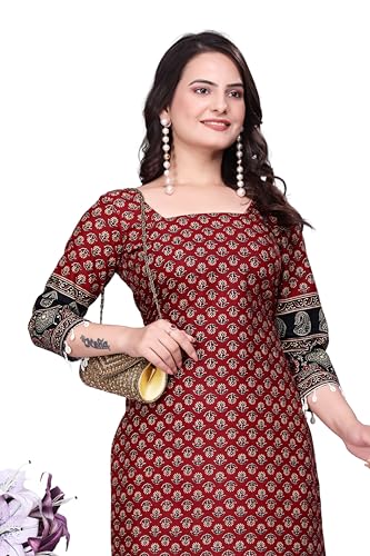 Image of Women's Pure Cotton Straight Fit Straight Cambric Jaipuri Printed Kurti