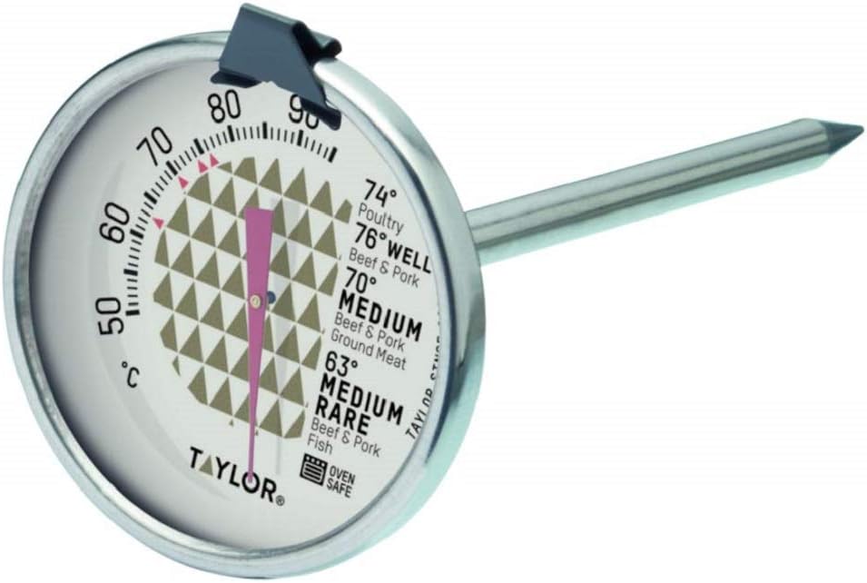 Meat Oven Thermometer Probe, Temperature Gauge with Probe with Meat Chart, Stainless Steel, 5 x 6 x 13 cm, Silver