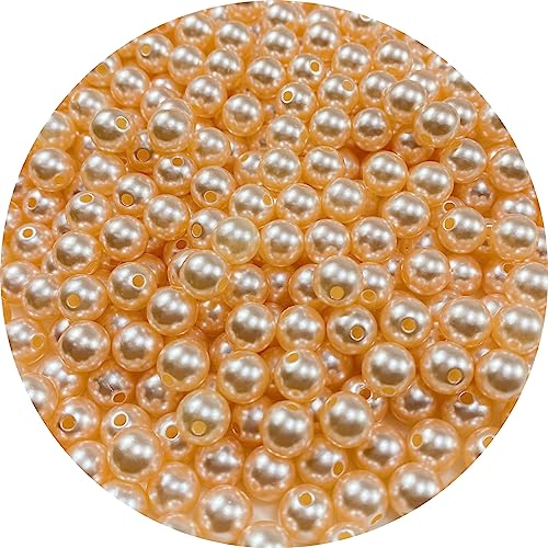 YHYPOCI 300pcs Pearl Beads for Crafts 8mm Resin Pearl for Jewelry Making Round Loose Pearls Beads with Hole for Necklaces Bracelets Earrings Making Jewelry Decoration (Light Orange)