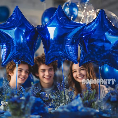 Image of 25Pcs Blue Star Shaped Foil Mylar Balloons 18 Inch Blue Pentagram Helium Balloons for Birthday Wedding Anniversary Engagement Party Decorations Supplies