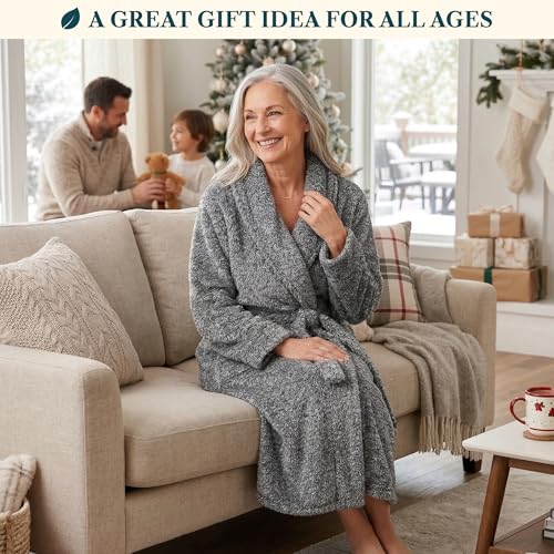 Image of PAVILIA Premium Womens Plush Soft Robe Fluffy, Warm, Fleece Sherpa Shaggy Bathrobe