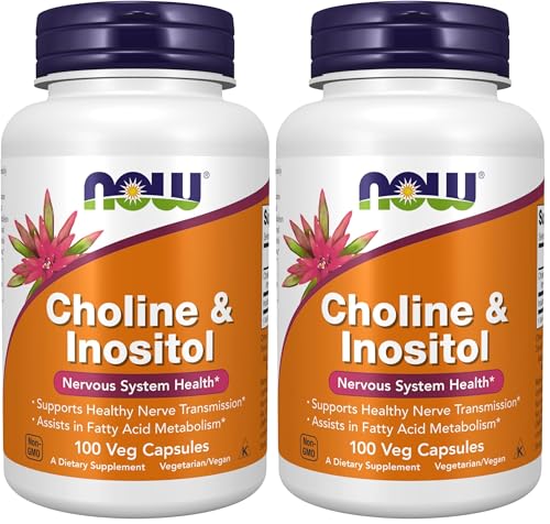 Image of NOW Foods Supplements, Choline & Inositol 500 mg, Healthy Nerve Transmission*, Nervous System Health*, 100 Capsules, (Pack of 2)