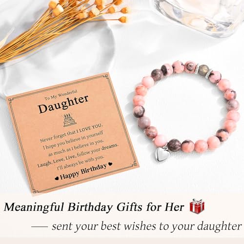 Image of Daughter Birthday Gifts, Birthday Gifts for Daughter, Unique Birthday Bracelet Presents with Happy Birthday Daughter Card, Small, Pink