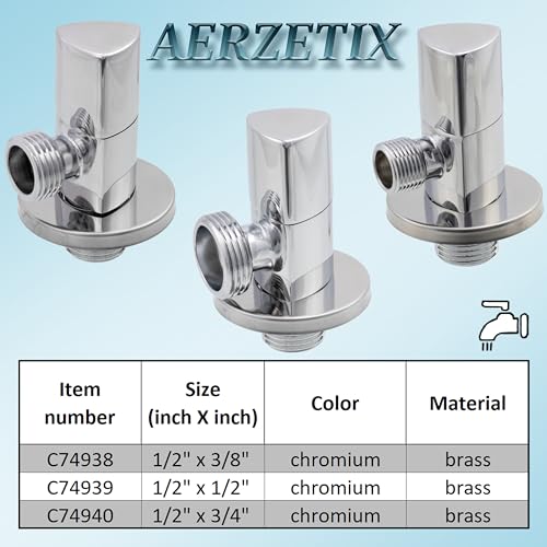 AERZETIX - C74939 - Absperrventil 1/2x1/2 + rosette und PTFE dichtung mit dreieckigem griff - aus messing und vernickelter beschichtung - wasserventil badezimmer küchenspüle anschluss
