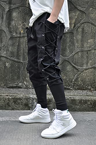 MOKEWEN Men's Women Tech Lace Up Side Cargo Jogger Techwear Casual Pants 6