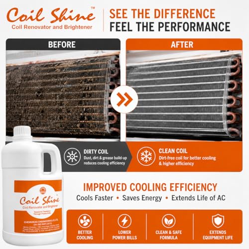 Image of Coil Shine AC Coil Cleaner and Brightener, Fast Foaming Formula, for Split AC, Window AC, Chillers and Heat Exchangers, 1 Litre