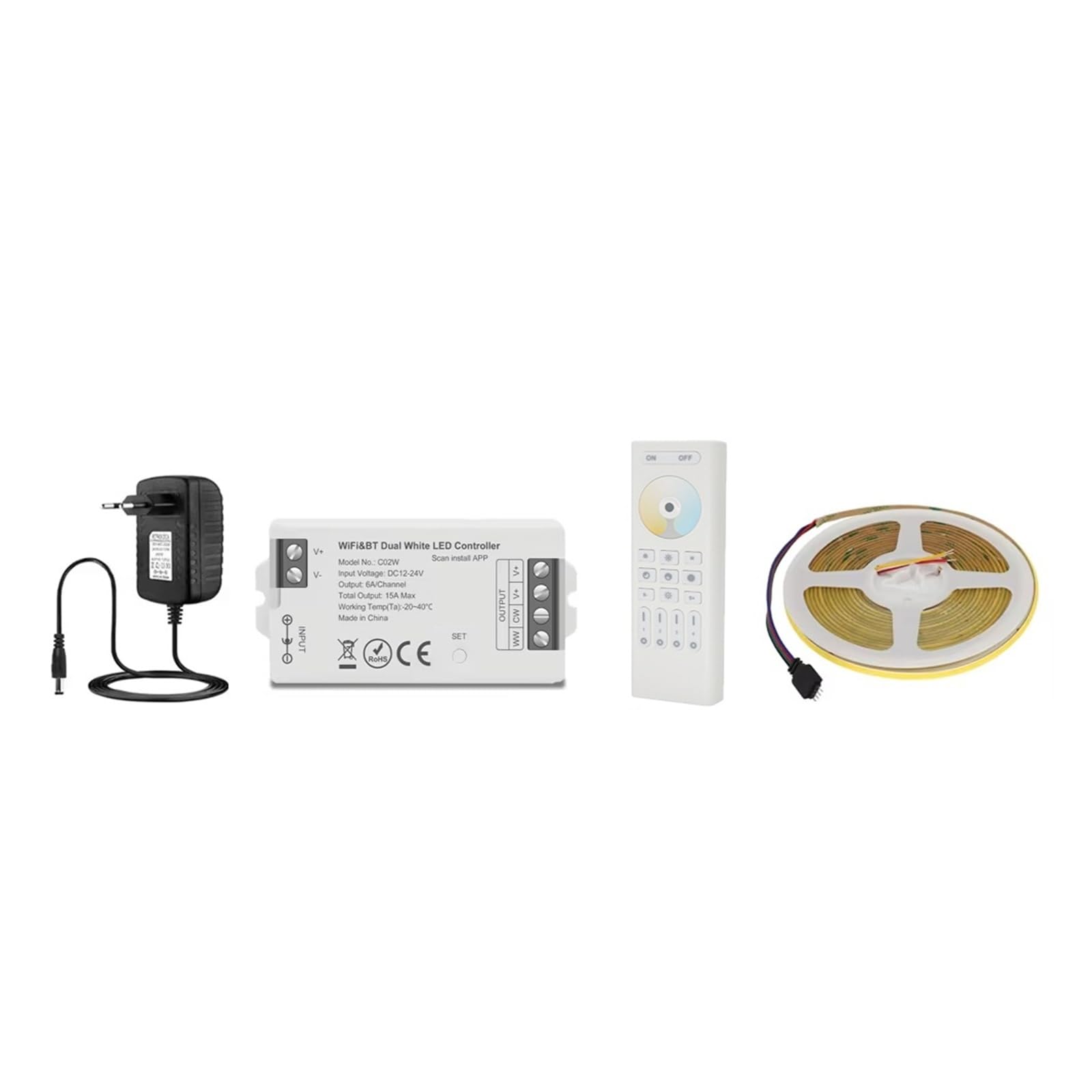 Tira de luz LED COB regulable CCT de 1-10M 5mm 10mm de ancho 2700K-6500K cinta lineal blanca sintonizable con controlador inteligente(24V,10MM WIFI KIT_2M)