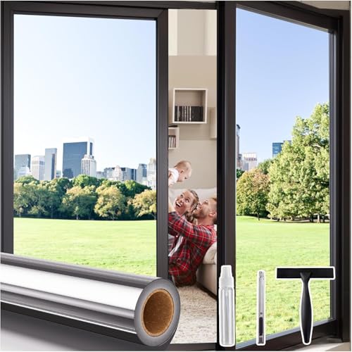 Image of Coavas One Way Privacy Window Tint for Home, Daytime Reflective Mirror Glass Film See Out Not in, Heat & UV Blocking for Balcony /Living Room Large Windows with 3 Tools,17.5 x 118.1Inch,Silver