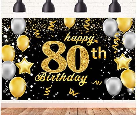 Happy 80th Birthday Banner,80th Birthday Decorations Black Gold,Party Backdrop Banner Fabric Banner for Men Women 80th Birthday Photo Backdrop,Photography Background,Outdoor Garden Table Wall Decor