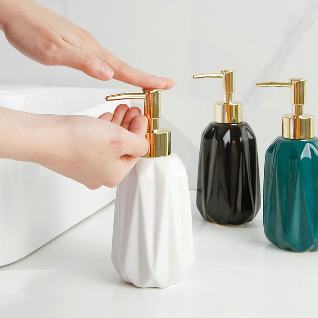 Hand Soap Bottle Stylish Modern Ceramic Soap Dispenser Lotion Refill Bottle Shampoo Shower Gel Bottle Suitable for Bathroom Or Kitchen Detergent Dispenser，A