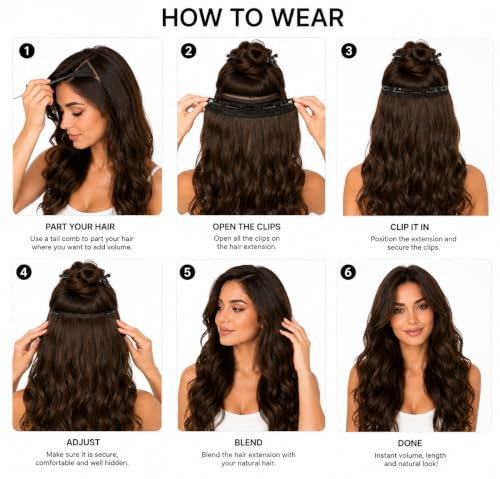 Image of Women Hair Extension Long Curly Wavy Dark Chocolate Brown 20 Inches Hairpiece With 5 BB Clip /Hair Extension for Women Party /Halloween /Christmas