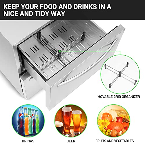 Icejungle Under Counter Refrigerator, Indoor And Outdoor Double Drawer Under Counter Fridge In Stainless Steel, Icejungle 24'' Built-In/Freestanding Beverage Fridge Refrigerator, Digital Display #TOP4