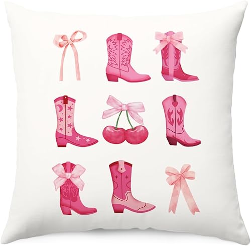 Miniatura 1 de Fundas de almohada modernas de vaquera rosa para decoración de habitación, fundas de almohada retro Westren Howdy de 18 x 18 pulgadas, fundas de
