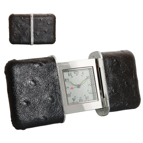 Natico Slide Design Travel Alarm Clock In Black Leather (10-101Bk) #TOP28