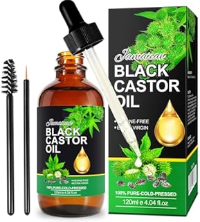 Jamaican Black Castor Oil,120ML Massage Oil for Aromatherapy, 100% Pure Natural Cold Pressed Organic Castor Oil,Stimulate Growth for Hair,Eyelashes,Eyebrows,Skin Moisturizer & Hair Oil and Body Oil