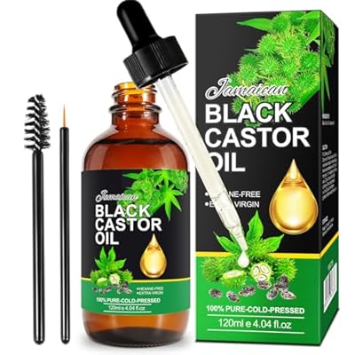 Jamaican Black Castor Oil 4Fl Oz, Organic Cold Pressed Unrefined Castor Oils for Hair Growth & Skin Care, Nourish Eyelashes and Eyebrows - Glass Bottle