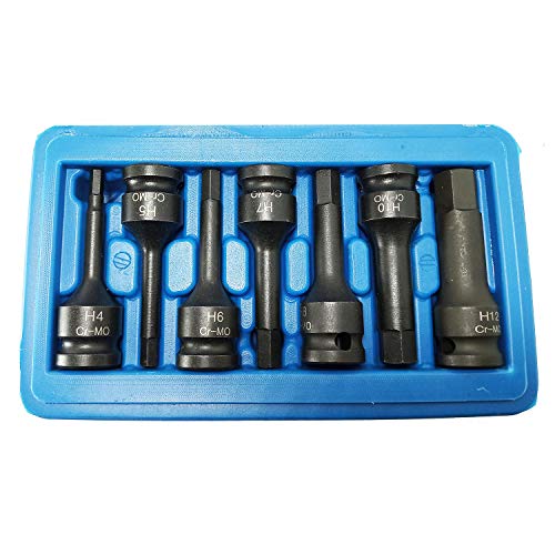 Henniu 7 pçs Conjunto de bits de soquete de impacto 3/8 pol. Aço cromado molibdênio Chave hexagonal