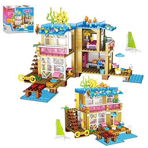 JUMEI Friends Set Building Blocks,Girls Building Toys Set,390 PCS Girls Block Set,Beach Friends House Set Building Set Toys,Friends House Building Set,STEM Toy,Friends Set for Girl 6-12 Years Old