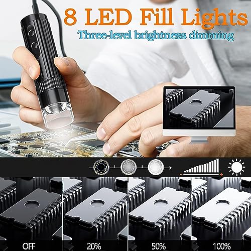 Image of Etzin USB Digital Microscope, 50X-1000X Magnifying Coin MICR-oscope. Portablel Handheld Pocket,8 LED Lights Adjustable, HD Micro-Scope Camera, PC View, Mic-roscope for Adults & Kids - Black