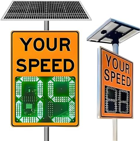 Solar Powered Speed Radar Sign, LED Speed Limit Display with Remote Control, 2/3 Digit Radar Feedback Sign, 27"x20", Durable Traffic Safety Solution