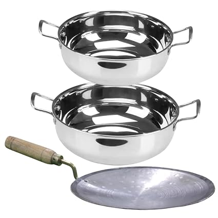 SHINI LIFESTYLE TRIPLY Induction Stainless Steel Kadhai,22cm,23cm with Loha Tawa