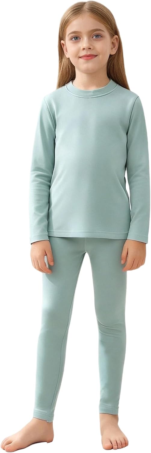 Girls Boys Thermal Base Layer Set for Skiing Fleece Lined Underwear Set Base Layer for Cold Weather Light Green 9-10 Years