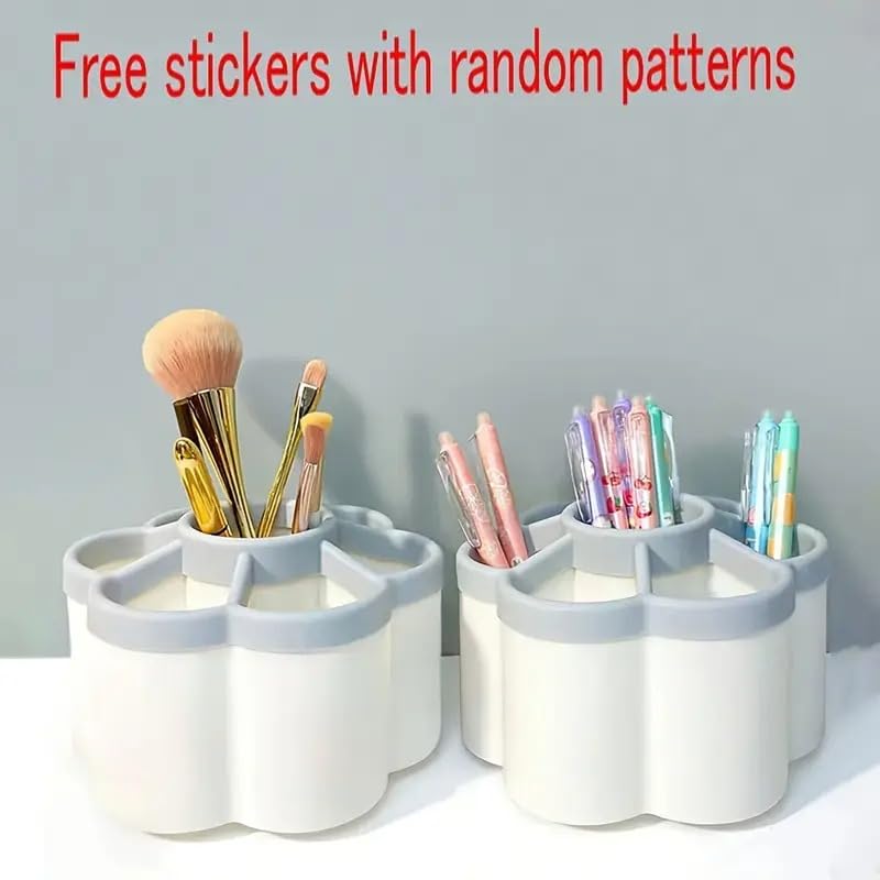Image of 360 Rotating Pen & Makeup Brush Holder Organizer with 6 Compartments, Minimalist Plastic Storage Box, Vibrant Color Family, Stationary, Multicolor