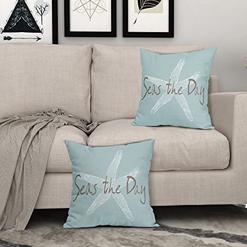 Starfish Pillow Covers 18X18 Inch Coastal Seafoam Blue Seas The Day Throw Pillow Home Decor for Bedroom Living Room Sofa Linen Pillowscase Square Cushion Cover, Set of 2 - Image 8