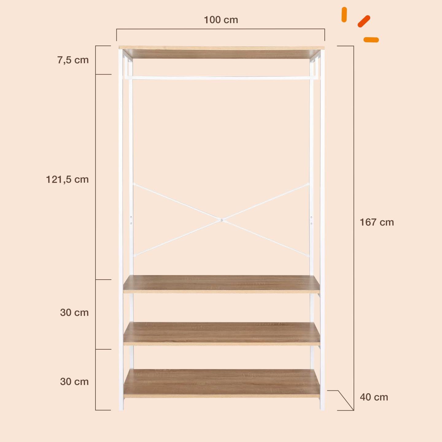 IDMarket - Dressing penderie DETROIT large L.100 cm bois et métal blanc