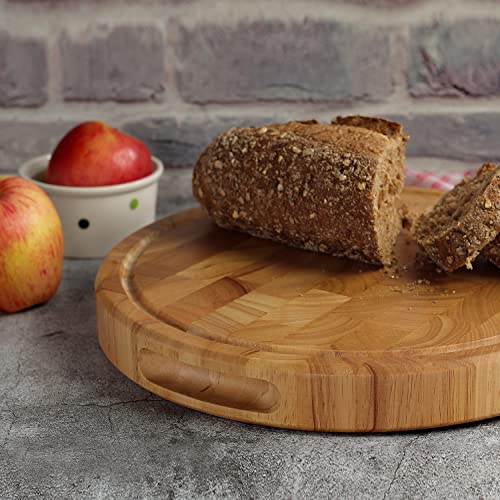 Wood Cutting Board (13In Round - 1.5In Thick) End Grain Cutting Board, Solid Wooden Butcher Block, Chopping Board For Kitchen With Juice Groove & Inner Handles #TOP6