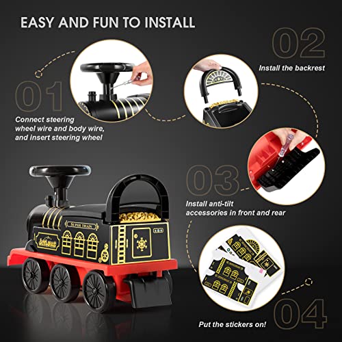 JOYLDIAS 3-in-1 Ride On Train with 16pcs Curved Tracks, 6V Electric Ride On Toy Train for Kids with Lights, Horns, Storage, Retractable Foot Pedals for Toddlers Under 39 inch, Black - Thumbnail 7