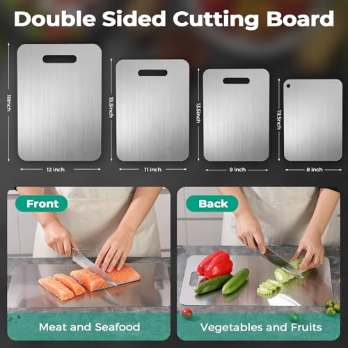 Image of Katori Titanium Cutting Board - Upgraded 100% Pure Titanium Cutting Boards for Kitchen Non Toxic, Double Sided Food Grade Hygiene Non Moldy Dishwasher Safe Meat Fruit Metal Board (1PC 9x13.5 Inch)