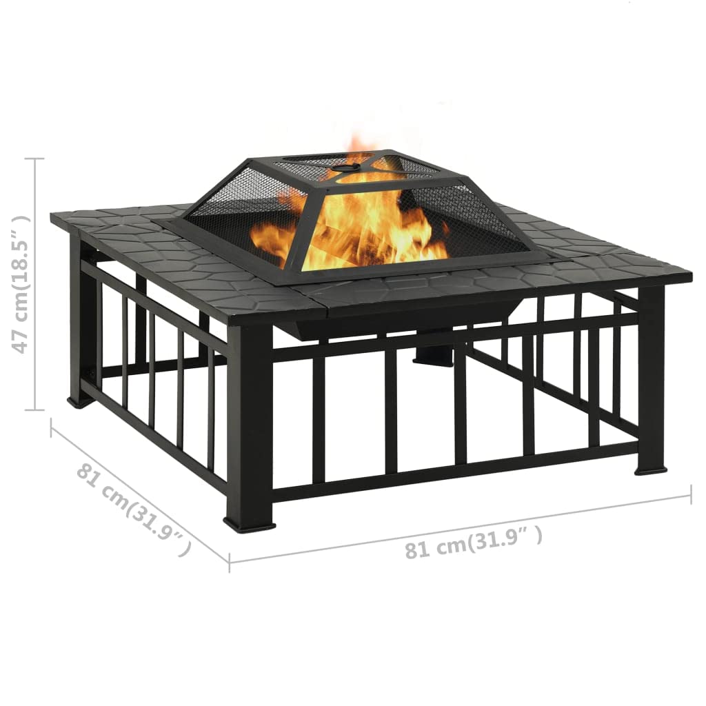 vidaXL Brasero de Jardín con Atizador Patio Terraza Balcón Exterior Cuenco Chimenea Fogata Hornillo Calentador Calefactor Acero XXL 81x81x47 cm