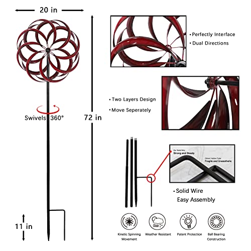 Kinetic Yard Garden Wind Spinners - Outdoor Metal Wind Sculptures & Spinners Decor For Yard And Garden, Gifts For Birthday, Anniversary, Christmas, Housewarming, Holidays (20" W X 72" H) #TOP4