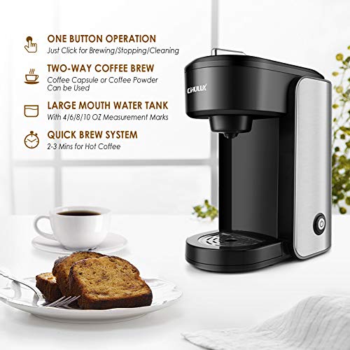 CHULUX Stainless Steel Single Serve Coffee Maker for Capsule ,Visiable Gradient Water Reservoir,One Button Operation and Auto Shut Off,1000 Watts