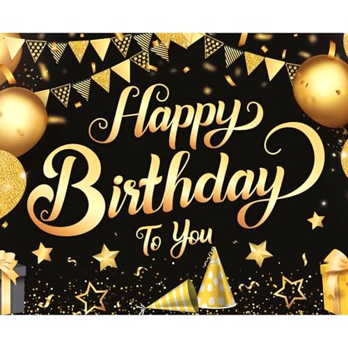 Image of Party Propz Birthday Backdrop for Decoration - Pack of 1, Size 5x4 Ft Happy Birthday Backdrop for Decoration, Black and Golden Bray Decorations Kit