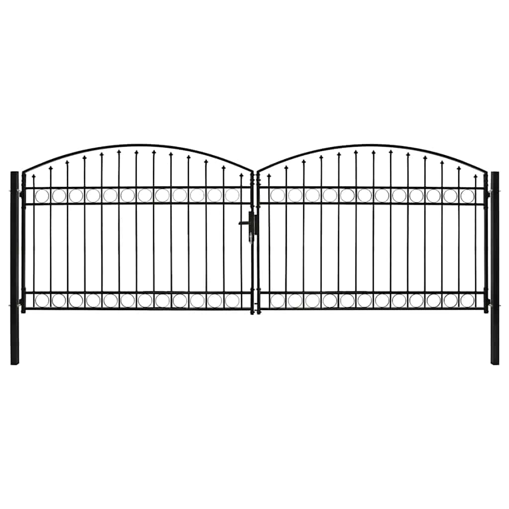 vidaXL Zauntor mit Gewölbter Spitze Doppelflügeltor Metalltor Gartentor Gartenzaun Tor Pforte Doppeltor Hoftor Einfahrtstor Stahl 400x125cm Schwarz