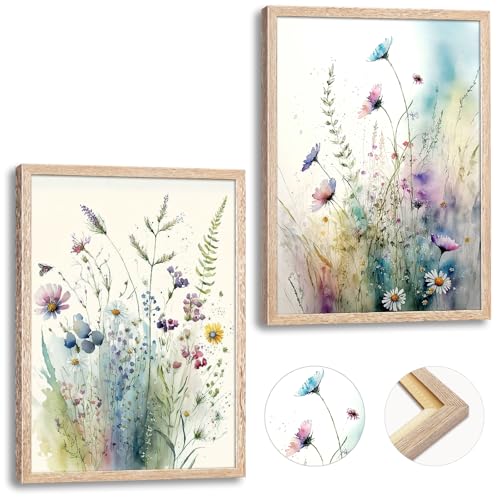 Image of Large Framed Colorful Flowers Bathroom Wall Art Decor, Blue Floral Picture Canvas Print White Daisy Painting Artwork for Bedroom Living Room Office Decoration 16 inchx24 inchx2 Panels