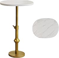 Vista 1 de Mesa de bebida de mármol, mesa de Martini de 10 x 12 pulgadas (22 ~ 30 pulgadas) con base de soporte ajustable de latón antiguo de metal, mesas