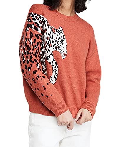SOMTHRON Camiseta para mujer con estampado de tigre, estampado de leopardo, cuello redondo, informal, holgada, colorido, sudadera, parte superior para otoño e invierno, para hombre y mujer, naranja, L