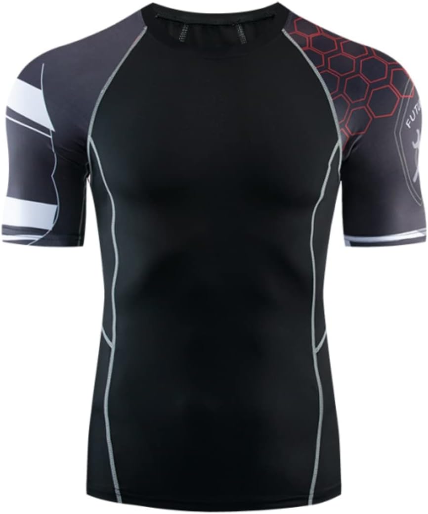 Men's Active Compression Crew Neck T Shirts Trainning Shirt Sun Protection Athletic Running Gym Workout Short Sleeve Tee Tops