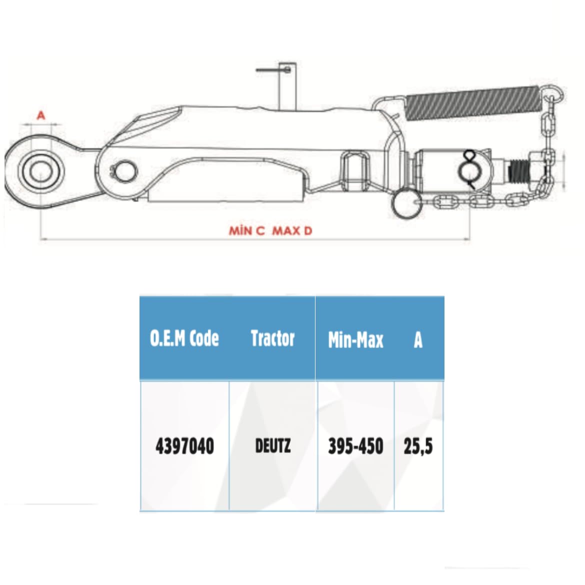 Stabilisator für Deutz Stabiliser Unterlenker Dreipunkt Strebe OEM 04397040 Serie Agroprima Agrostar Agroxtr Hopfen DX Traktor Hubwerk