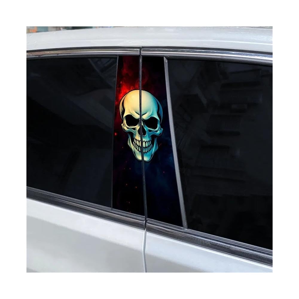 Bertdcx Type A Flame Skull Car B-Pillar Waterproof Vinyl Cover Scratch Car Sticker Auto Parts(Type A)