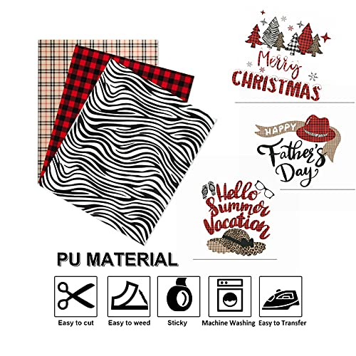 Heat Transfer Vinyl Bundle Pattern Buffalo Plaid Leopard 12 Sheets Iron On Vinyl For Cricut Iron Accessories Patterned Pu White Htv Vinyl For T-Shirt Fabric Clothes Bag Hat Pillow Crafts(12''X10'') #TOP4