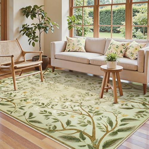 Collive alfombra lavable 5x7, diseño floral verde miniatura 2