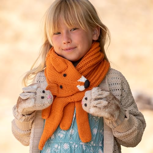Warm Knit Winter Mittens for Girls Ages 3-12 Years, Double-Layered, Fun Bunny Rabbit Design for Children, Toddler to Big Kids 5