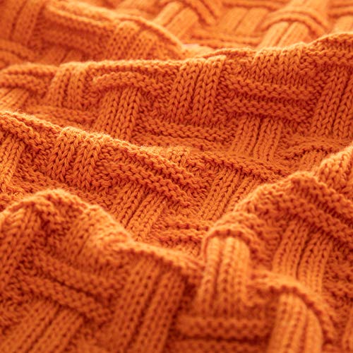 Rudong M Orange Cotton Cable Knit Throw Blanket, Cozy Warm Knitted Couch Cover Blankets, 60 X 80 Inch #TOP4