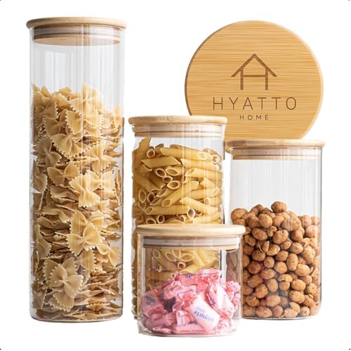 Kit Potes Herméticos de vidro 4 Unidades com Tampas de Bambu, Tam...