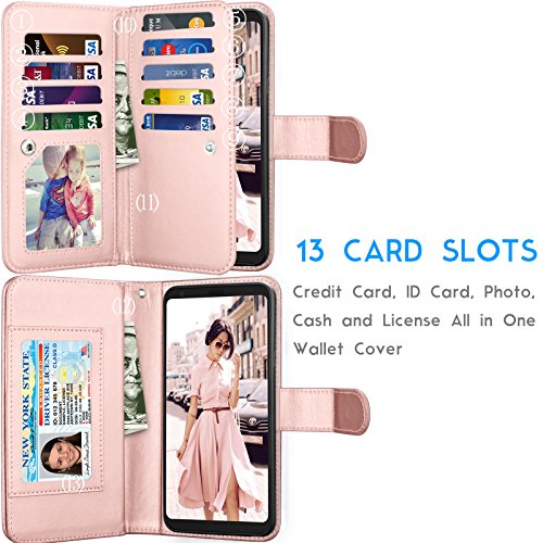 Tekcoo Wallet Case For Lg Stylo 4 / Lg Q Stylus/Lg Stylo 4 Plus, Pu Leather Id Cash Credit Card Slots Holder Purse Carrying Folio Flip Cover [Detachable Magnetic Hard Case] & Kickstand - Rose Gold #TOP1